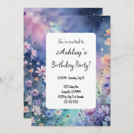 Invitación Fiesta de cumpleaños temática de la flor espacial 