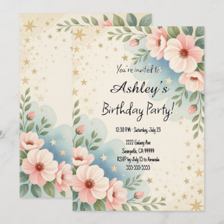 Invitación Fiesta de cumpleaños temática de la flor espacial 