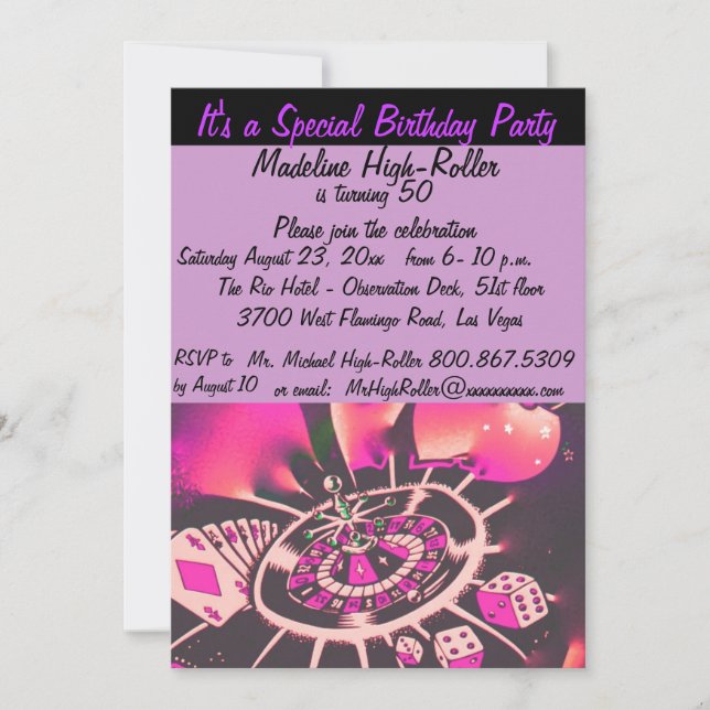 Invitación Fiesta de cumpleaños temática de Las Vegas (Anverso)