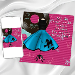 Invitación Fiesta de cumpleaños temática de los años 50