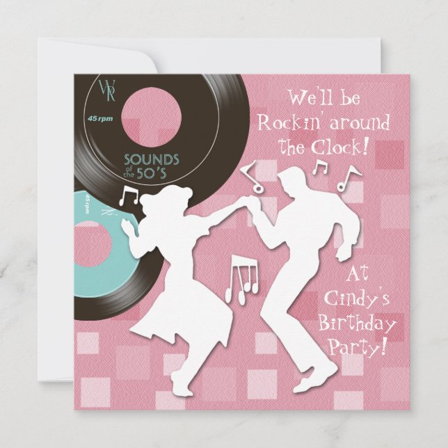 Invitación Fiesta de cumpleaños temática de los años 50 (Anverso)