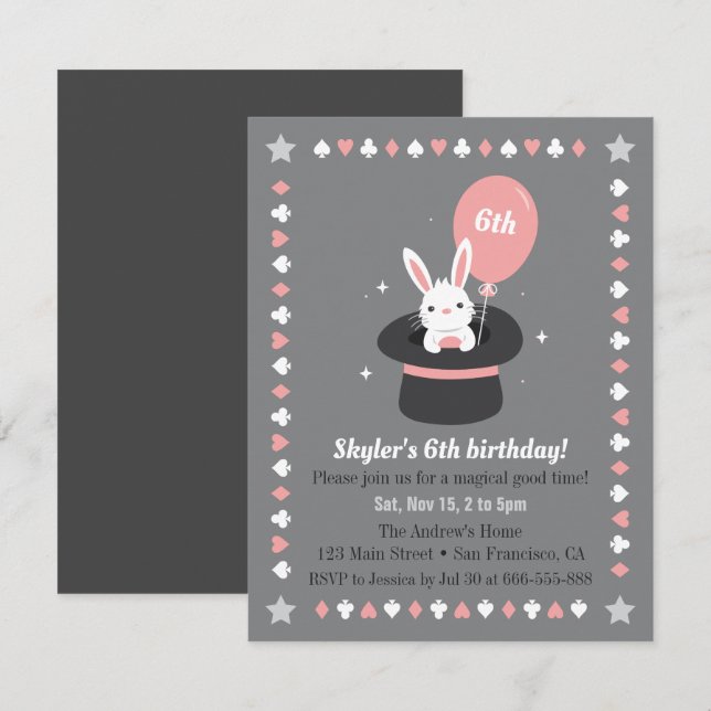 Invitación Fiesta de Cumpleaños Temática de Magia para Niños  (Anverso / Reverso)