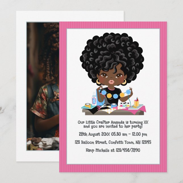 Invitación Fiesta de cumpleaños temática de manualidades afro (Anverso / Reverso)