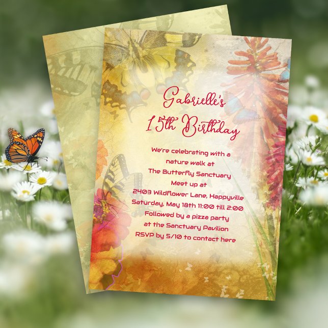 Invitación Fiesta de cumpleaños temática de mariposas y natur (Subido por el creador)