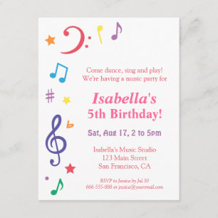 Invitación Fiesta de Cumpleaños Temática de Música Arcoíris C