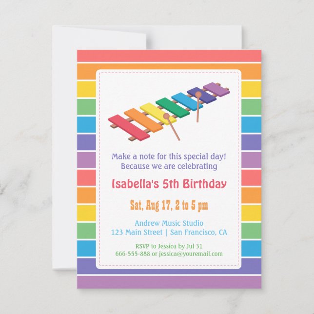 Invitación Fiesta de Cumpleaños Temática de Música Infantil X (Anverso)