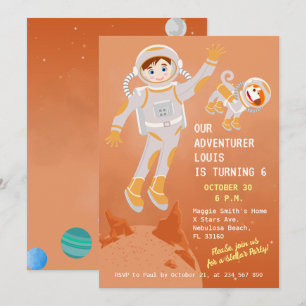 Invitación Fiesta de cumpleaños temática de niño astronauta d