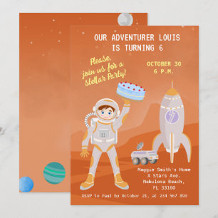 Invitación Fiesta de cumpleaños temática de niño astronauta e