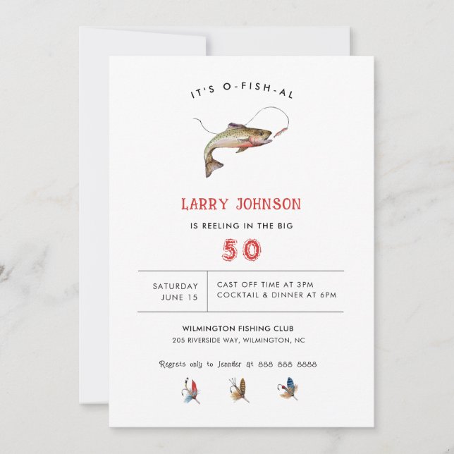 Invitación Fiesta de cumpleaños temática de pesca para adulto (Anverso)