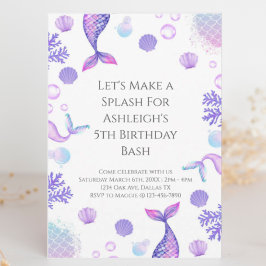 Invitación Fiesta de cumpleaños temática de Sirena Púrpura