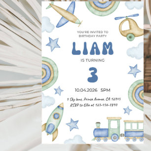 Invitación Fiesta de Cumpleaños Temática de Transporte para N