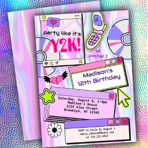 Invitación Fiesta de cumpleaños temática del año 2000