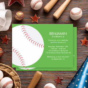 Invitación Fiesta de cumpleaños temática del béisbol verde