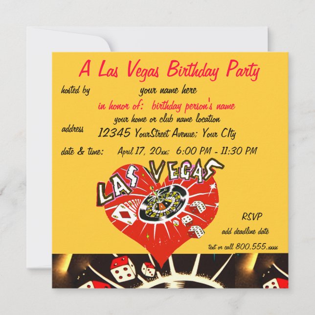 Invitación Fiesta de cumpleaños temática del Casino de Las Ve (Anverso)