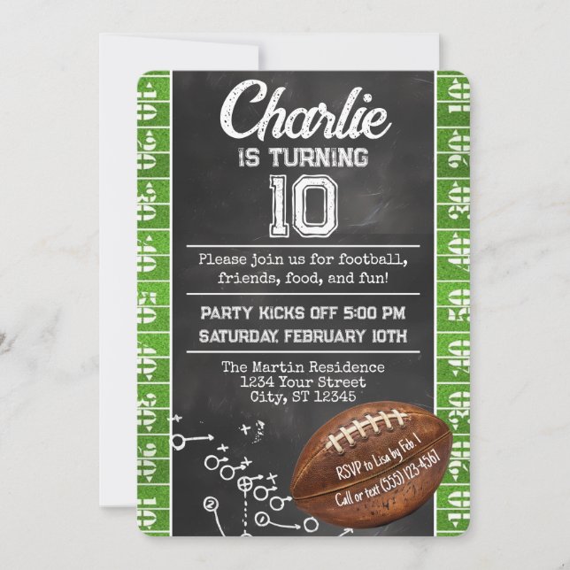 Invitación Fiesta de cumpleaños temática del fútbol (Anverso)