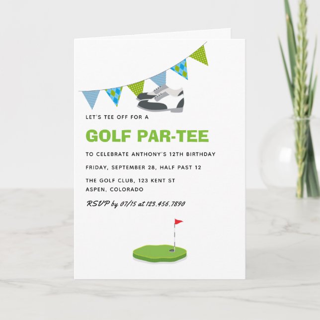 Invitación Fiesta de cumpleaños temática del golf (Anverso)