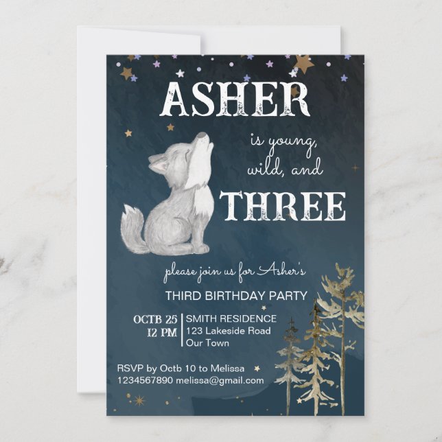 Invitación Fiesta de cumpleaños temática del lobo pequeño (Anverso)
