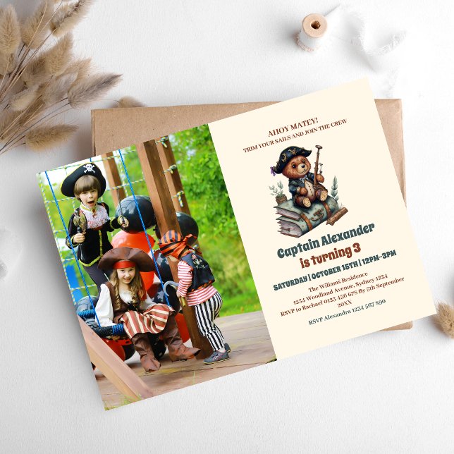 Invitación Fiesta de cumpleaños temática del oso pirata (Subido por el creador)