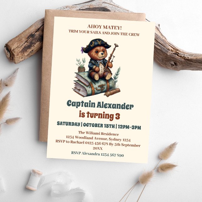 Invitación Fiesta de cumpleaños temática del oso pirata (Subido por el creador)