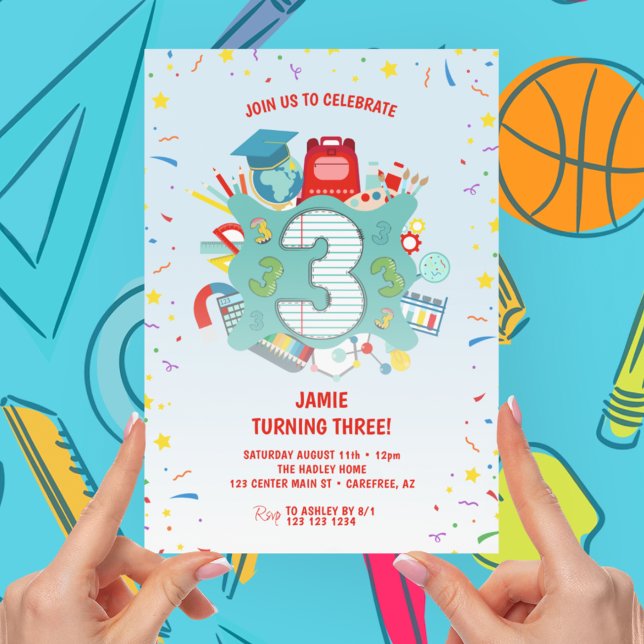 Invitación Fiesta de cumpleaños temática escolar colorida de  (Subido por el creador)