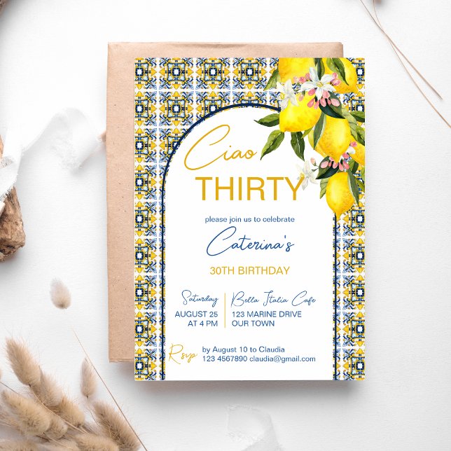 Invitación Fiesta de cumpleaños temática italiana Arco de azu (Subido por el creador)