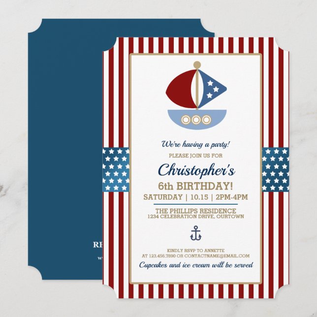 Invitación Fiesta de cumpleaños temática náutica divertida (Anverso / Reverso)