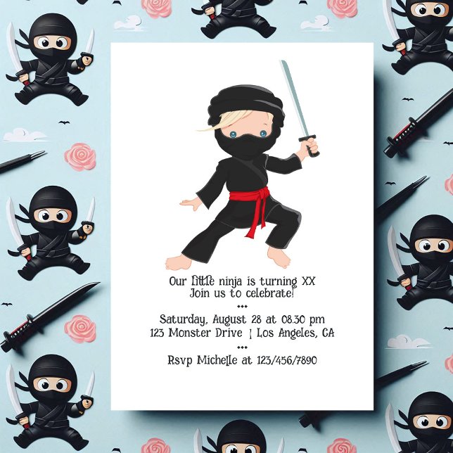 Invitación Fiesta de cumpleaños temática Ninja (Ninja themed Birthday Party Invitation)