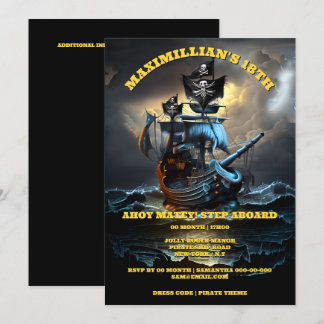 Invitación Fiesta de cumpleaños temática pirata jolly roger b
