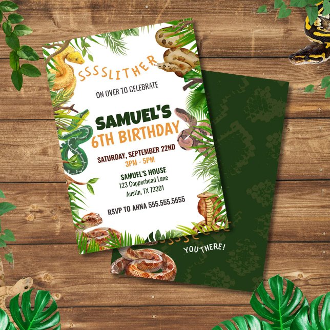 Invitación Fiesta de cumpleaños temática SNAKES (Snake Birthday Invitation for Kids | Reptile Party Printable | Editable Jungle Theme Invite)