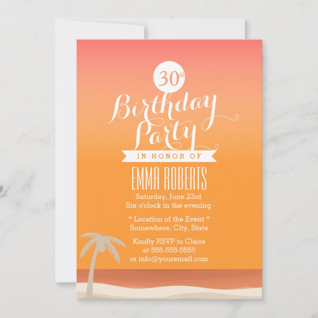 Invitación Fiesta de cumpleaños temática Tropical Gold Beach (Anverso)