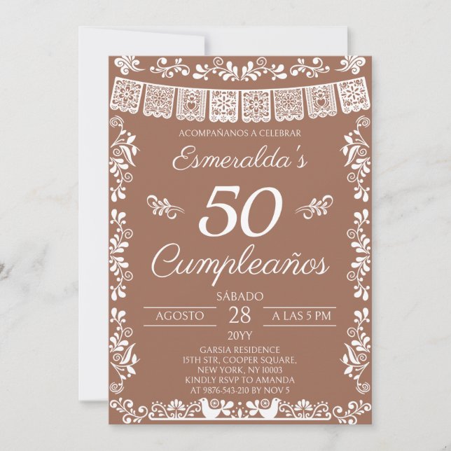 Invitación Fiesta de Cumpleaños Terracotta 50 (Anverso)