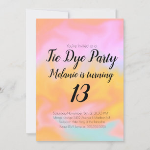 Invitación Fiesta de Cumpleaños Tie Dye Color Rosa Naranja
