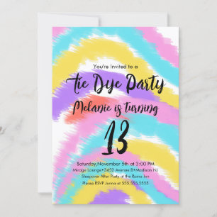 Invitación Fiesta de Cumpleaños Tie Dye Colorido Arcoíris
