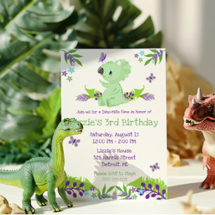 Invitación Fiesta de Cumpleaños Tiempo Dino-Mite Morado y Azu
