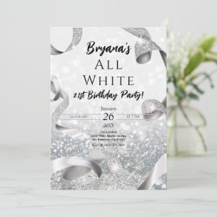 Invitación Fiesta de Cumpleaños Todo Lo Que Brilla Plata y Bl