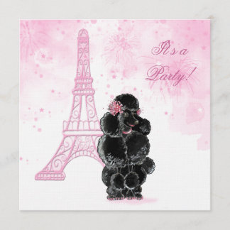Invitación Fiesta de cumpleaños Torre Eiffel y Poodle Negro