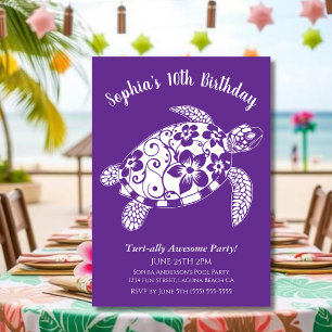 Invitación Fiesta de Cumpleaños-Tortuga Hawaiana Morado