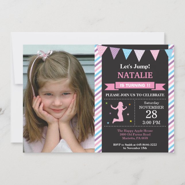 Invitación Fiesta de cumpleaños Trampoline Jump Invitation (Anverso)