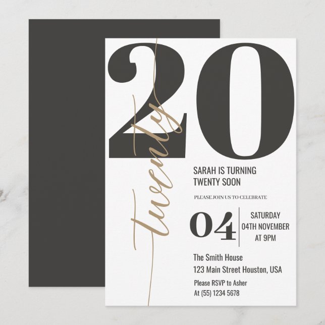 Invitación Fiesta de cumpleaños treinta 30 minimalista (Anverso / Reverso)