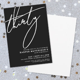 Invitación Fiesta de Cumpleaños Treinta 30 Minimalista Negra