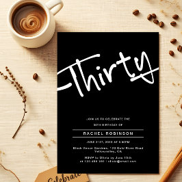Invitación Fiesta de Cumpleaños Treinta 30 Minimalista Negra
