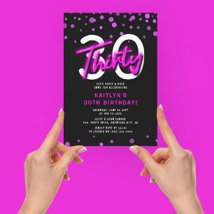 Invitación Fiesta de cumpleaños treinta 30 Neon Rosa