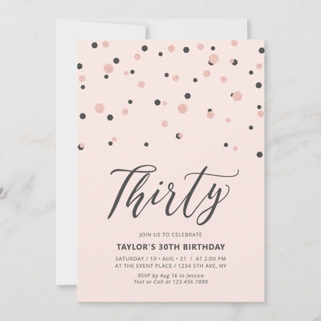 Invitación Fiesta de Cumpleaños Treinta 30 Simple Rosa Oro (Anverso)
