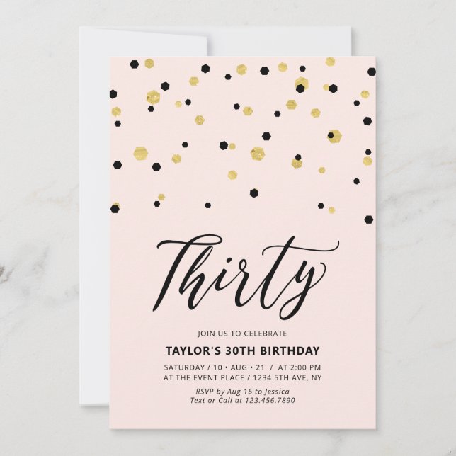 Invitación Fiesta de cumpleaños treinta 30 simple rosa y dora (Anverso)