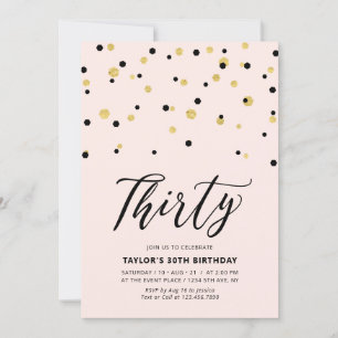 Invitación Fiesta de cumpleaños treinta 30 simple rosa y dora