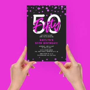 Invitación Fiesta de cumpleaños treinta Neon Rosa Cincuenta