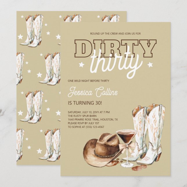 Invitación Fiesta de Cumpleaños Treinta Sucios Campestre Rúst (Anverso / Reverso)