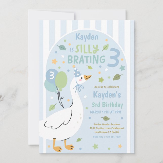 Invitación Fiesta de cumpleaños tres Silly Goose Silly-Bratin (Anverso)