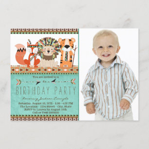 Invitación Fiesta de cumpleaños tribal boho animal