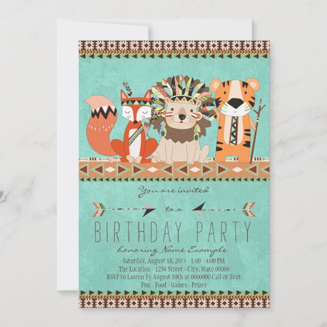 Invitación Fiesta de cumpleaños tribal para niños (Anverso)